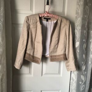 White House black market neutral tweed Elegant linen blend cropped Jacket sz 12
